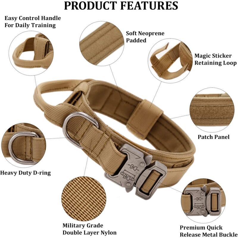 Tactical Dog Collar - Military Dog Collar With Control Handle, Adjustable Nylon Padded Dog Collar For Medium Large Dogs