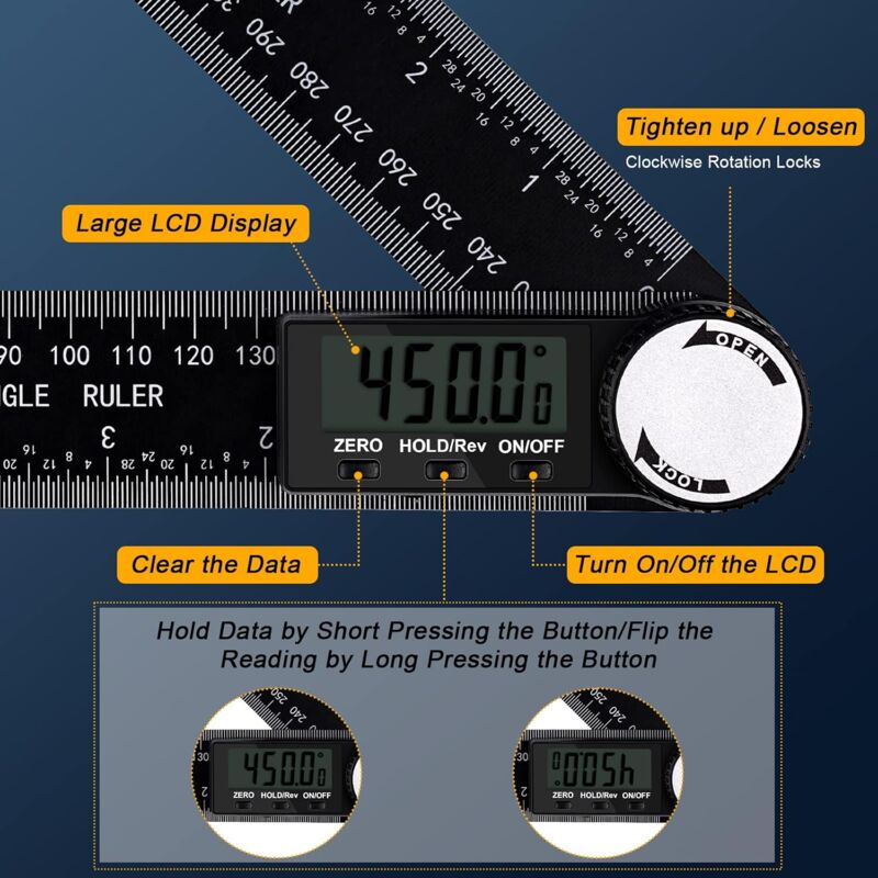 Digital Angle Finder, Digital Inclinometer Protractor Angle Measuring Tool Angle Ruler With Lcd Display For Woodworking