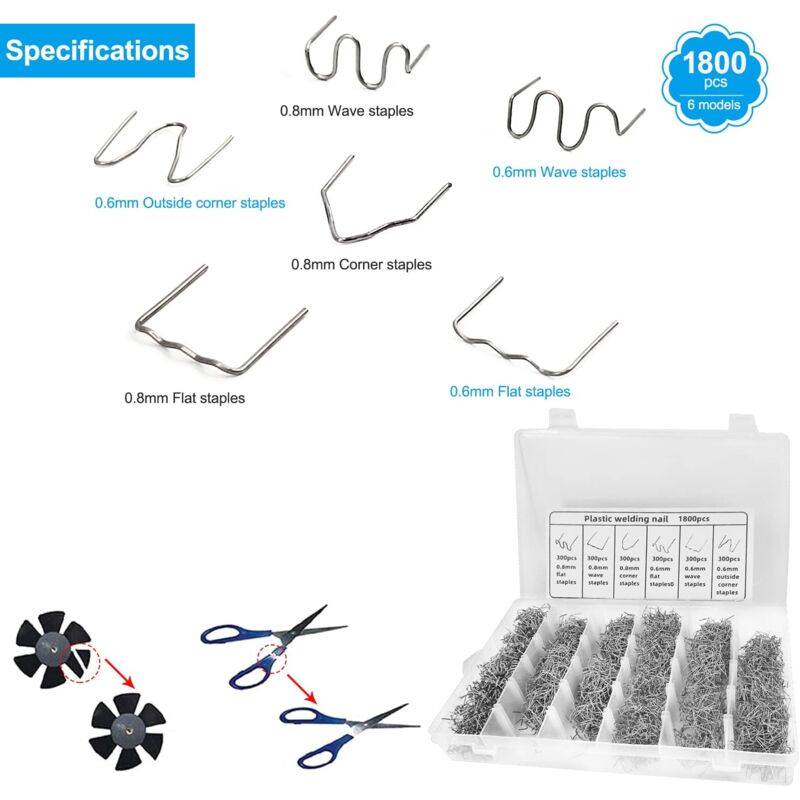 1800 pcs Tungsten Steel Hot Staples, 0.8Mm/0.6Mm Welding ROds Hot Staple Repair Welding Nail, For Car Bumper Plastic