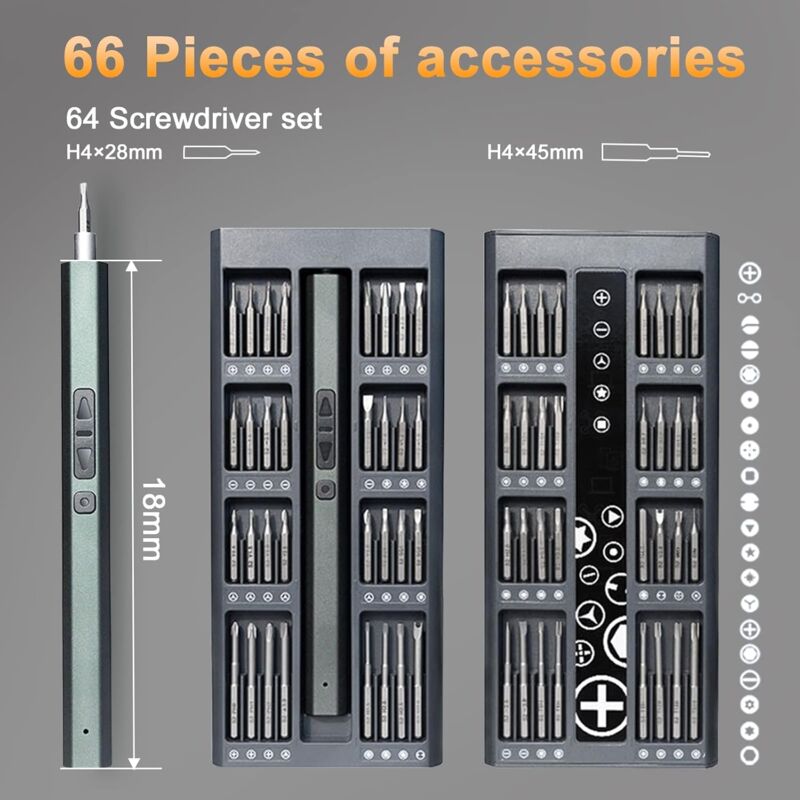 66 In 1 Cordless Electric Precision Screwdriver With LED Light Mini Electronic Screwdriver Kit For Toys Watches