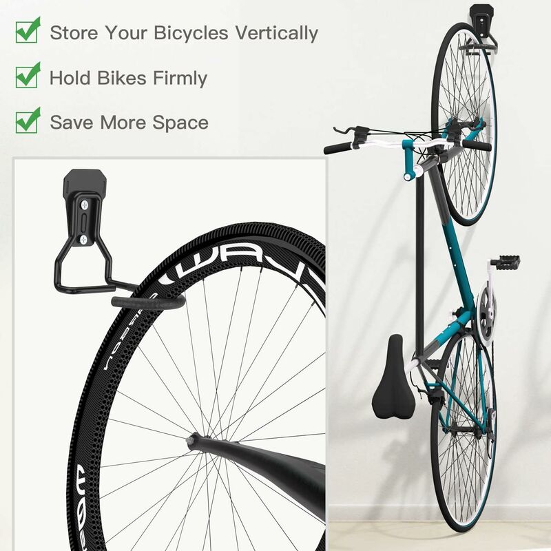 4 Pack Bike Hooks, Iron Hanger Holders, Heavy Duty L-Shaped Storage Wall Mount, Practical Vertical Bicycle Rack For