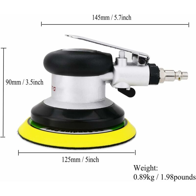 Professional Air Random Orbit Sander, High Performance Mini Dual Action Pneumatic Polisher With, 13500Rpm (Silver 125Mm)
