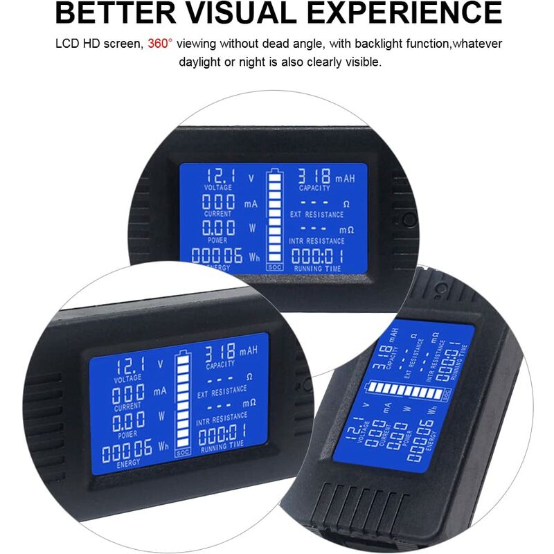 Battery Meter Dc Voltmeter Ammeter Energy Power Monitor Lcd Digital Multimeter Voltage Current Cap Ohm Hour Soc Meter