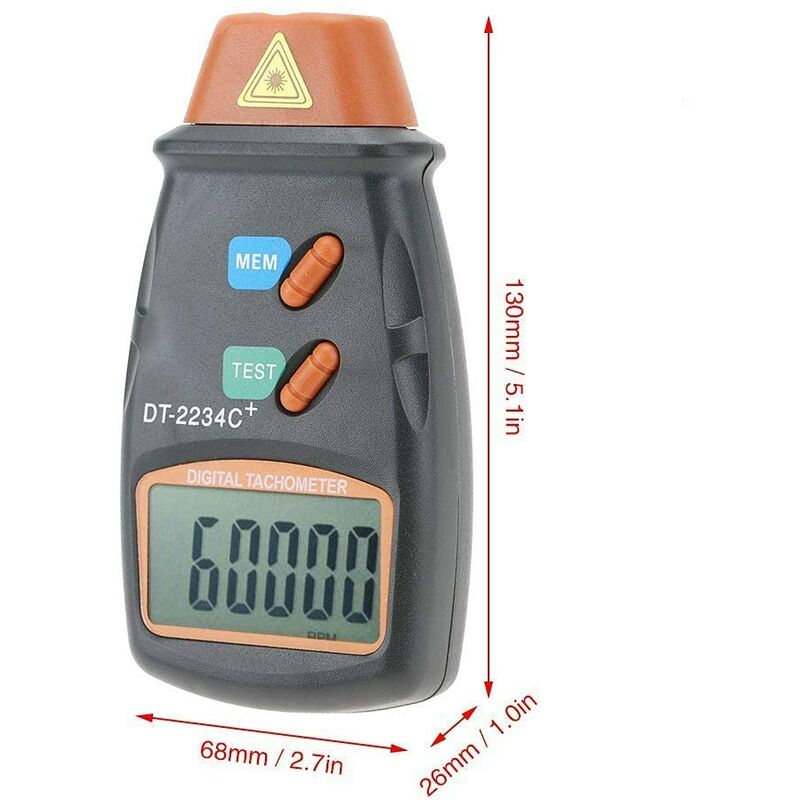Digital Tachometer, Dt-2234C+ Non-Contact Lcd Photo Tachometer Mini Rpm Tester Meter, Tach Range 2.5Rpm-99.999Rpm