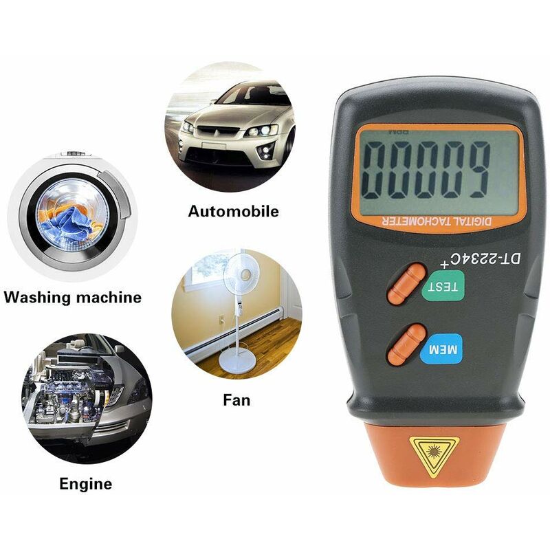 Digital Tachometer, Dt-2234C+ Non-Contact Lcd Photo Tachometer Mini Rpm Tester Meter, Tach Range 2.5Rpm-99.999Rpm