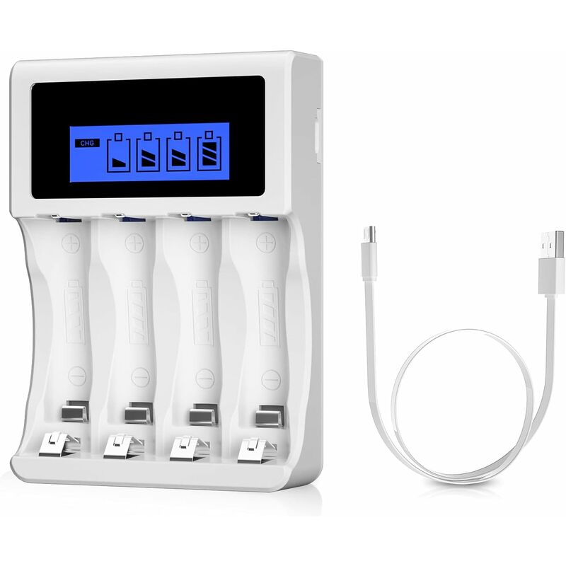 Lcd Fast Battery Charger, 4 Slots Universal Aa/Aaa Battery Charger, For 4 Ni-Mh/Ni-Cd Batteries(Usb Port)