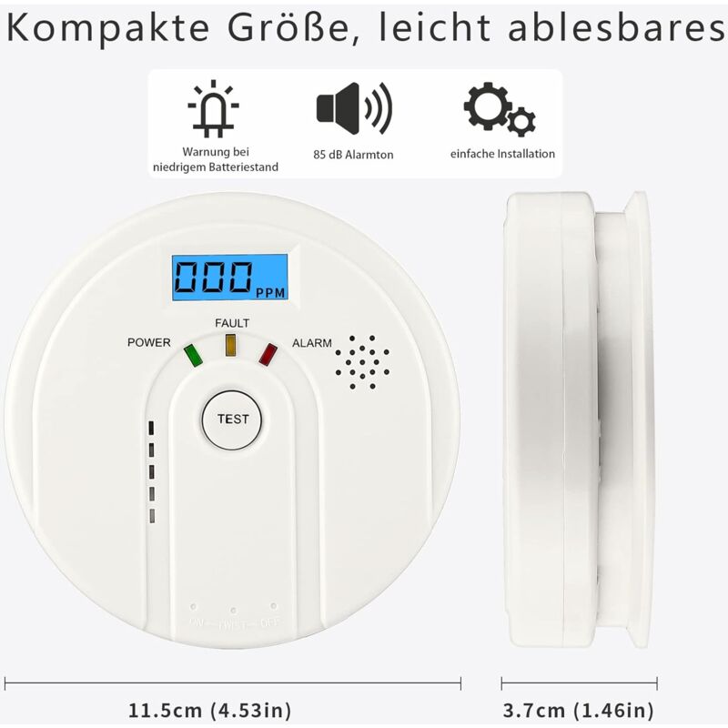 Carbon Monoxide Detector 85 Db, Co Detector With Lcd Display, En 50291 Battery Operated Carbon Monoxide Detector (3 Aa