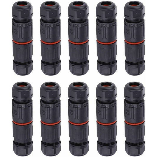 Whpps 10 pcs Ip68 Waterproof Straight Connector Junction Box Electrical Wire Cable 3 Pin Outdoor Connector Plug Socket
