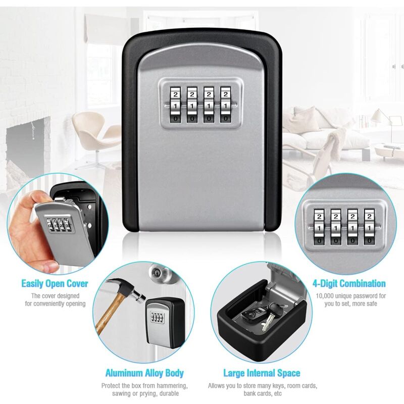 Key Safe Box, Wall Mounted Key Safe [Waterproof And Rustproof] [Indoor And Outdoor Use] For Home School Office Factory
