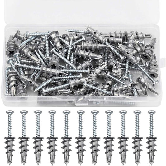 100 pcs Zinc Alloy Expansion Screw Set Combination 50 pcs Screws And 50 pcs Anchors - Metal Self-Drilling - For