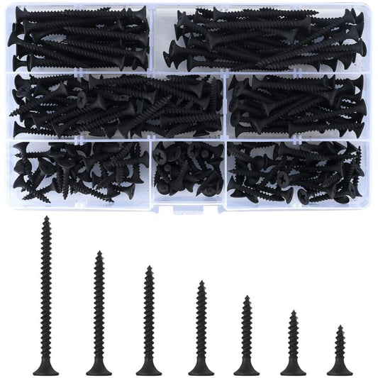 220 pcs Self Tapping Wood Screws, Black Cross Flat Head Self Drilling Screw, Metal Screws For Drywall Furniture - M3.5