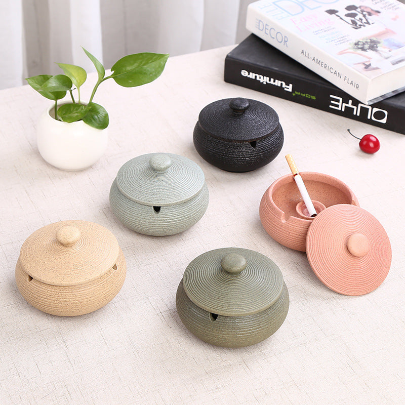 Ceramic Ashtray with Lid - Blue - Wind Ashtray for Outdoor & Indoor Use - Glazed Earthenware