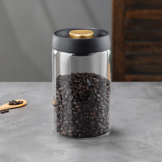 Glass Storage Containers - Storage Tin - Modern, manual vacuum storage tank made of borosilicate glass with moisture-proof lid for kitchen coffee condiments