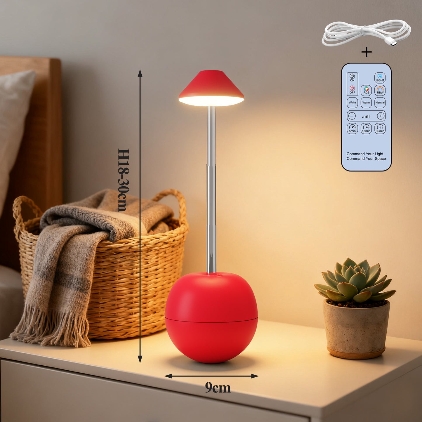 Desk lamp – rechargeable LED night light, bright bedside lamp, table lamp, mood light with remote control. Suitable for children and adults.