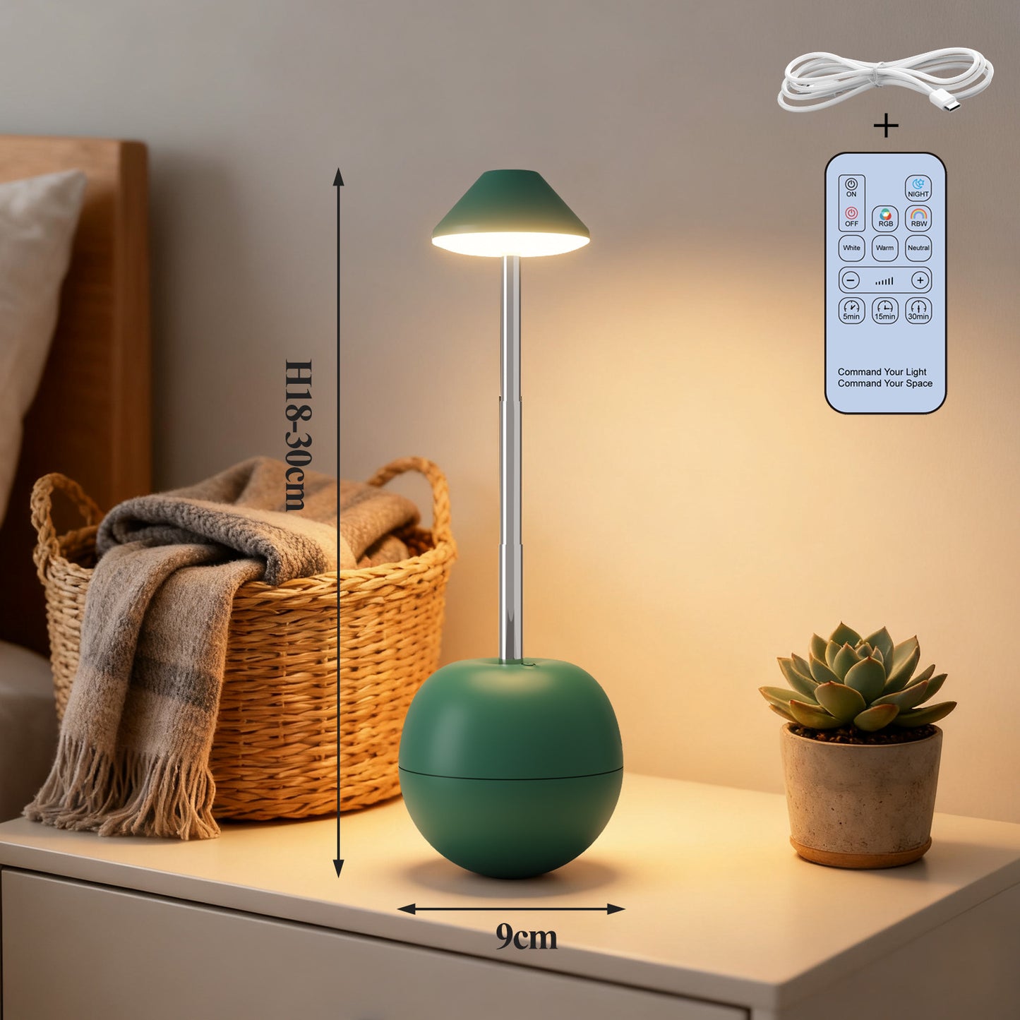 Desk lamp – rechargeable LED night light, bright bedside lamp, table lamp, mood light with remote control. Suitable for children and adults.