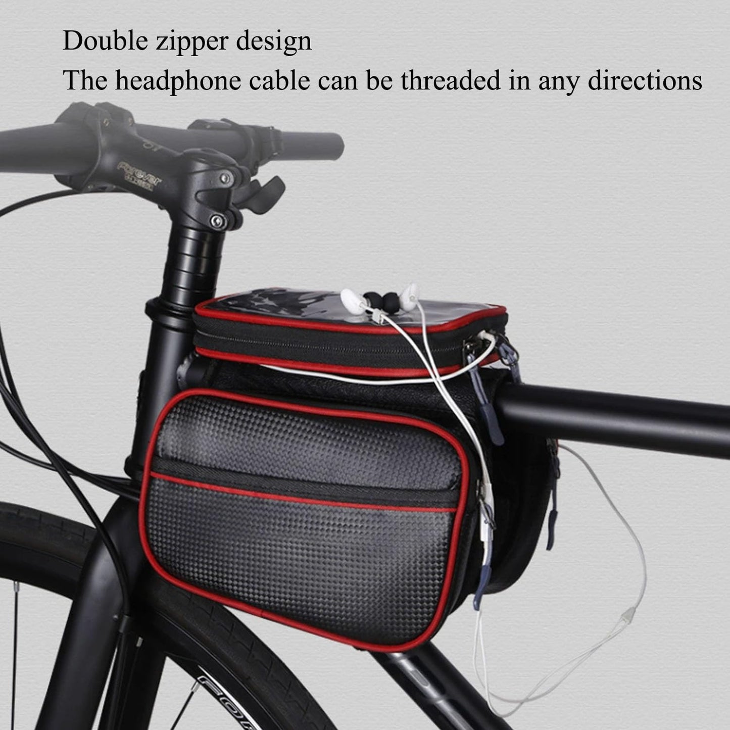 Bicycle Bag - Frame Bag - Bicycle Phone Holder - Top Tube Bag - Smartphone Holder - MTB Accessories - Road Bike - E-Bike - Waterproof - Touchscreen - Bicycle Accessories - Storage Bag - Bicycle Holder with Storage Space - Double Bag - Black - 1 piece