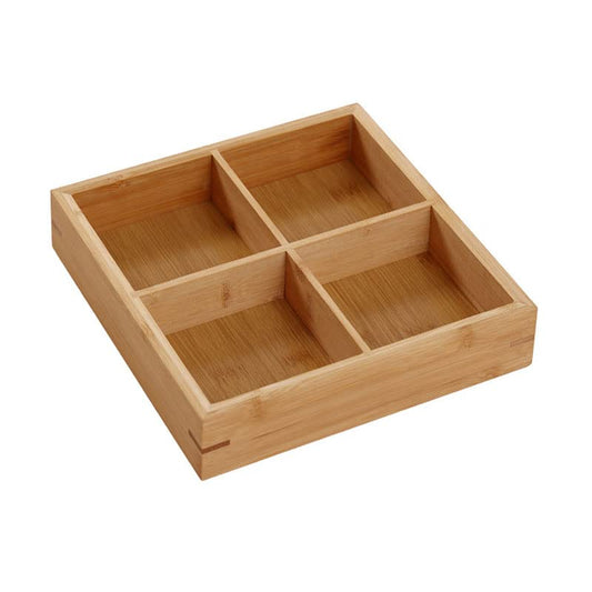 Drawer Organizer - 4-Compartment Storage Tray - Bamboo Cutlery Tray - Desk Organizer - Jewelry Box Insert - Bathroom Accessories - Kitchen Drawer Divider - Wooden Sorting Box - Tea Bag Holder - Office Supplies Storage - Sturdy - Wood Color - 1 Piece