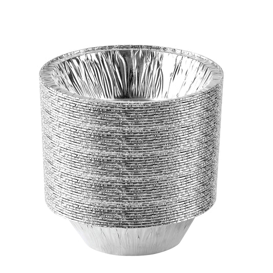 Aluminum Trays - Airfryer Trays Round - Oven Trays - BBQ Drip Trays - Disposable Trays - Aluminum Bowls - Grill Accessories - Small Baking Pans - Food Containers - Heat Resistant - Grease Collection Trays - Catering Trays - Sturdy - Silver - 50 Pieces