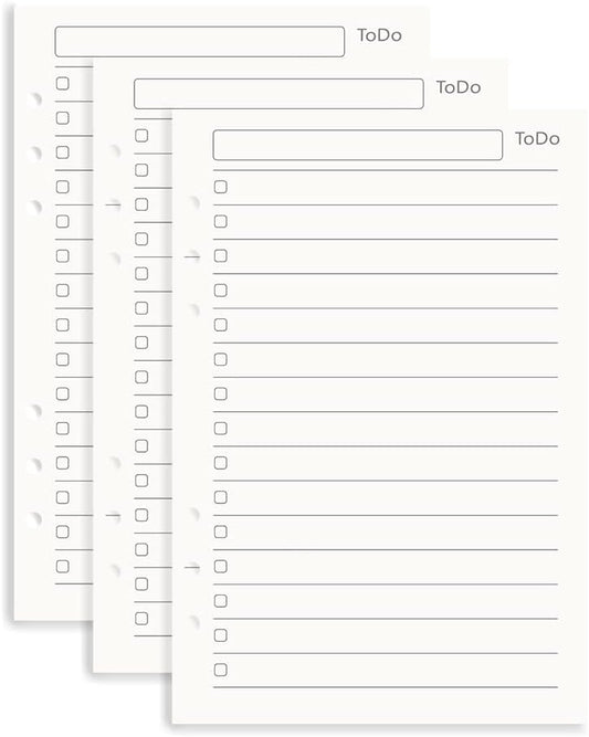 Notebook Refill A5 - Ring Binder Paper 6 Holes - Agenda Refill - Bullet Journal Paper - Refillable Notepad - Writing Paper - Planner Inserts - Office Supplies - School Supplies - To-Do List Check-Off -To Do List - White - 5 Pieces