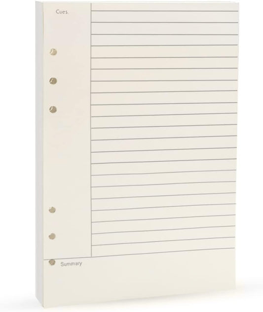 Notebook Refill A5 - Ring Binder Paper 6 Holes - Agenda Refill - Bullet Journal Paper - Refillable Notepad - Writing Paper - Planner Inserts - Office Supplies - School Supplies - Summary Making -Cornell Method - White - 5 Pieces