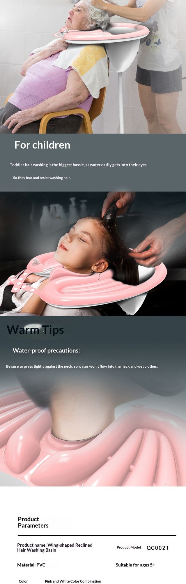 PinkHairWashingBasin+LargeShowerCap+DrainBasket