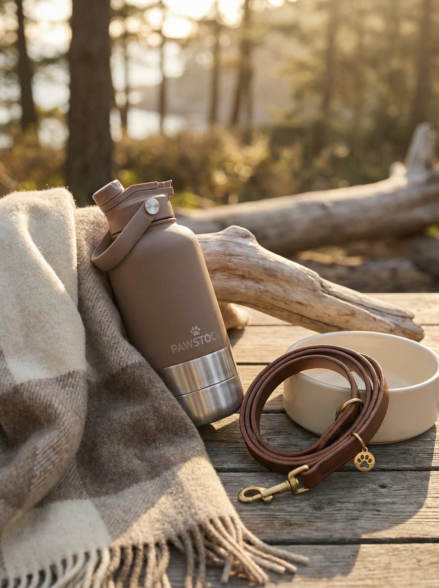 Pawstock 3-in-1 Insulated Dog Water Bottle with Dual Bowls – 1L Stainless Steel Travel Bottle - Navy