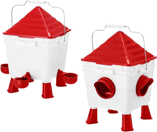 CARLA HOME Chicken Feeder Waterer Set, Automatic Gravity Dispenser with 8KG Food & 8L Water Capacity, 4 Ports & Cups, Clean Poultry Feeding for Coop, Duck, Quail, Hen