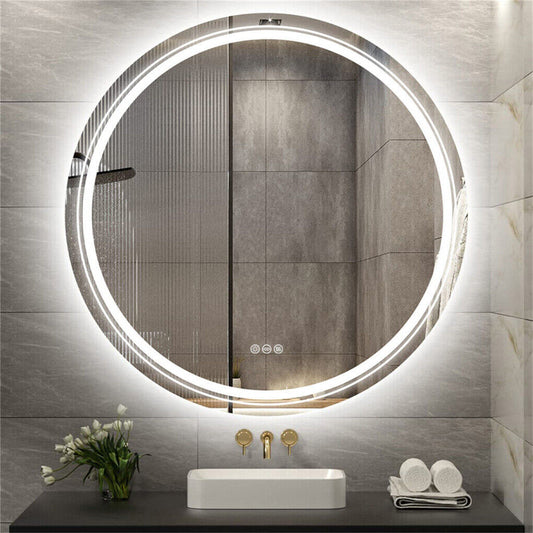80cm LED Bathroom Mirror Anti-fog Circle Backlit HD