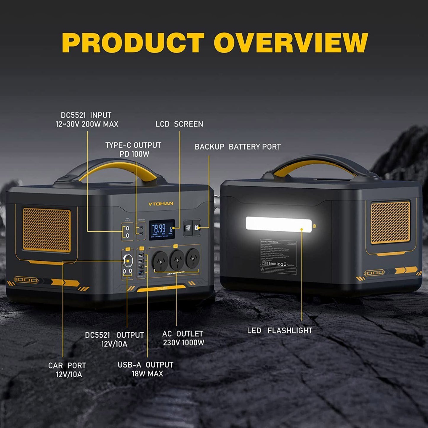 1000W 1408Wh Solar Generator 10A Black Portable Power Station