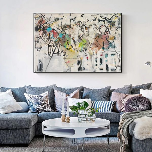 Wall Art 90cmx135cm Abstract White Dream Black Frame Canvas