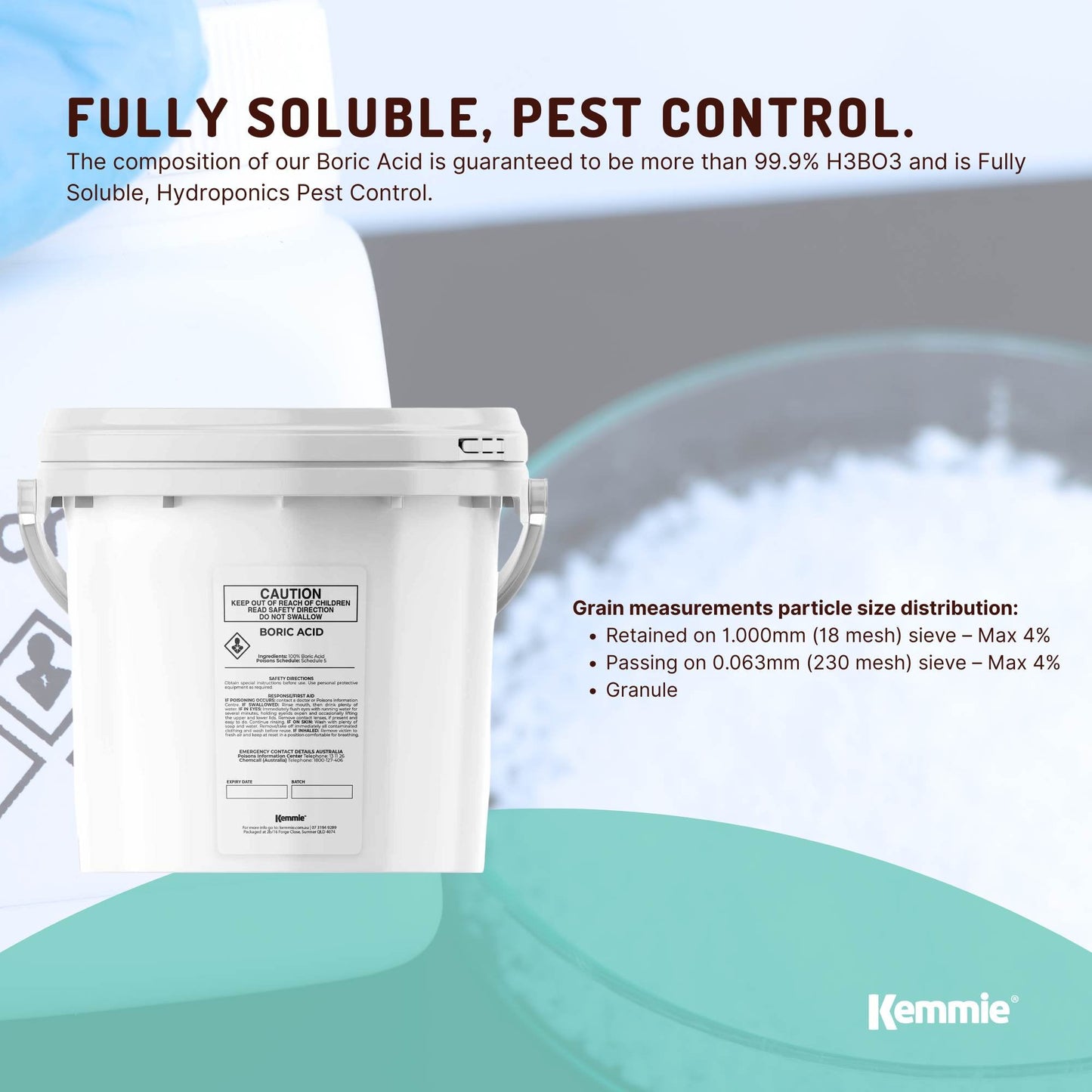 4.9Kg Boric Acid Powder Bucket 99.9% Pure Fully Soluble Granule Pest Ant Roaches