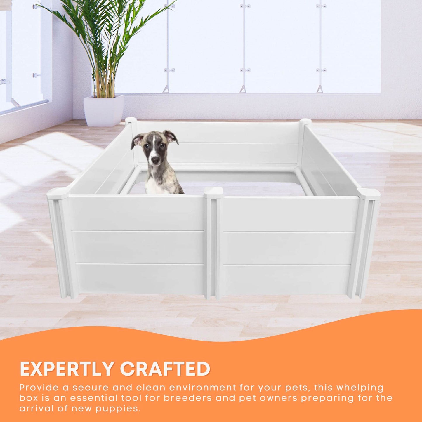 Rooster Farms Dog Whelping Box 0.95m x 0.95m x 0.48m - Puppy Birthing PVC Pen