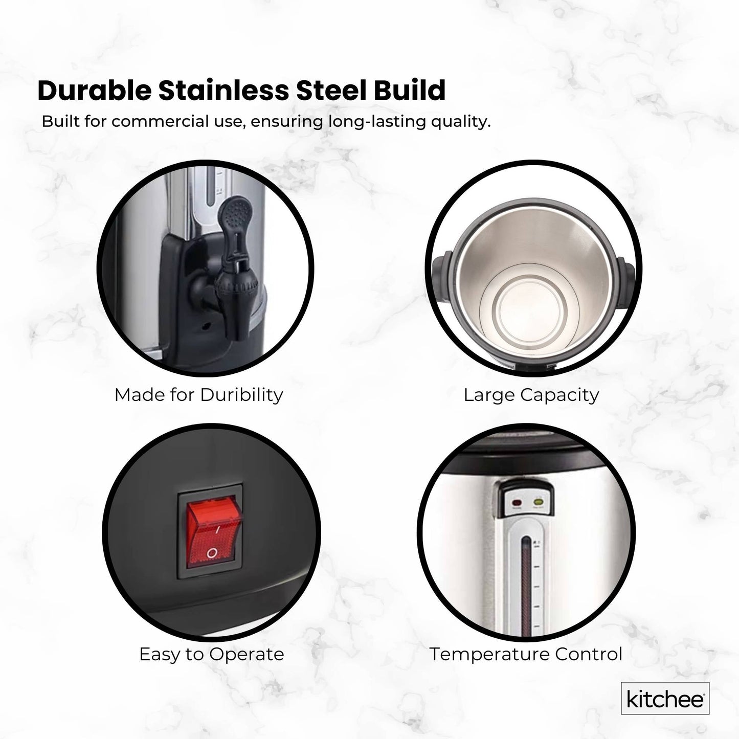 Kitchee 10L Electric Water Boiler - Stainless Steel Commercial Hot Liquid Urn