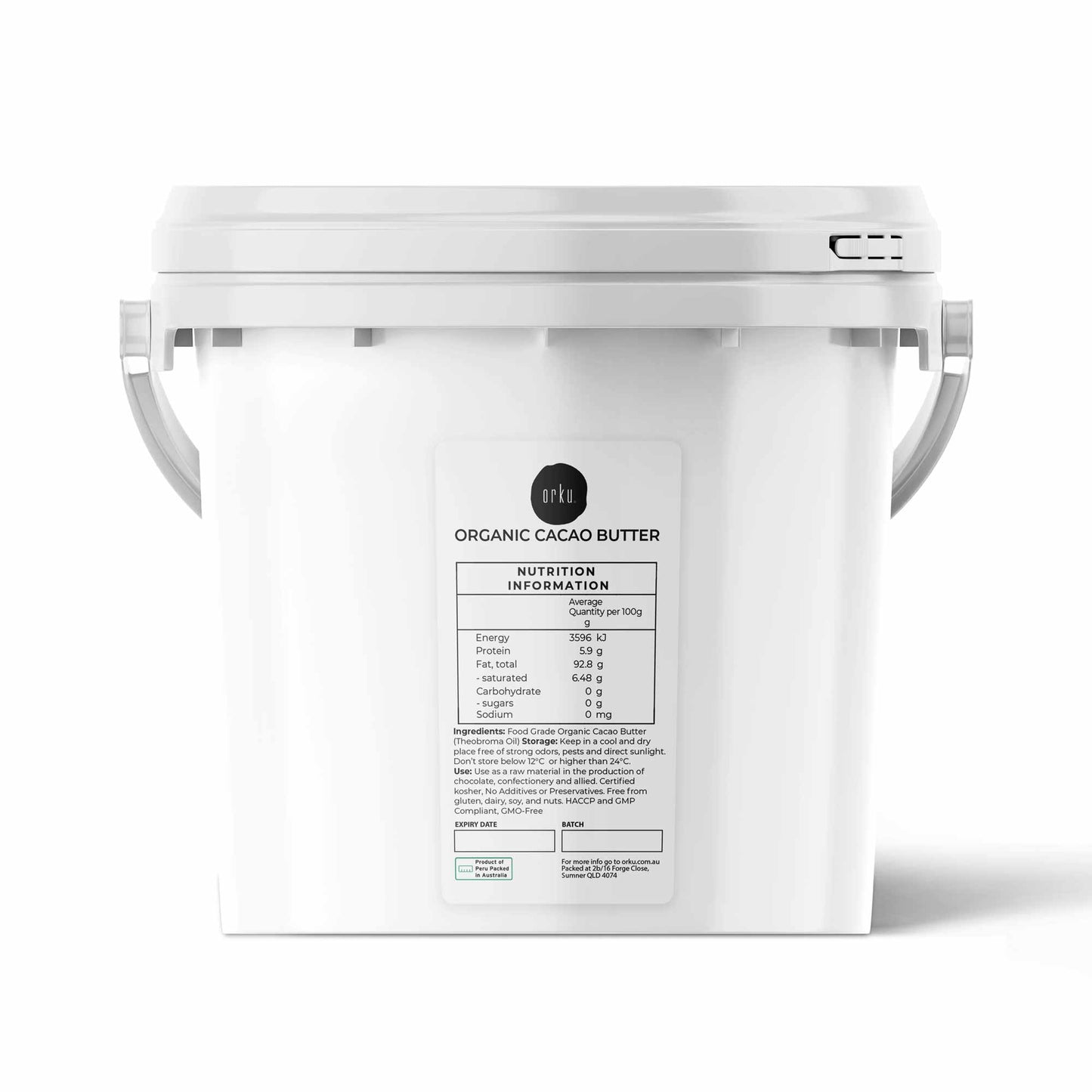 2.5Kg Organic Cacao Butter Bucket - Cold Pressed Raw Natural Food Grade Blocks