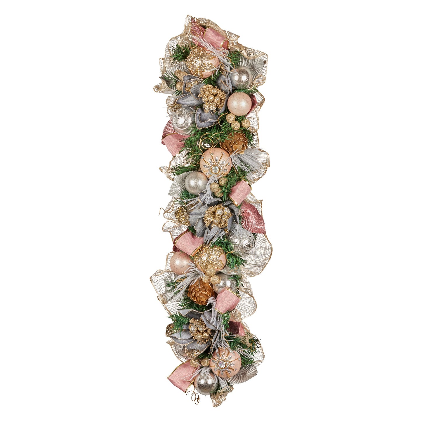 Christabelle 100cm Christmas Garland Lush Green Holiday Door Garland w/Jewelled Baubles & Berries Pre Decorated Festive