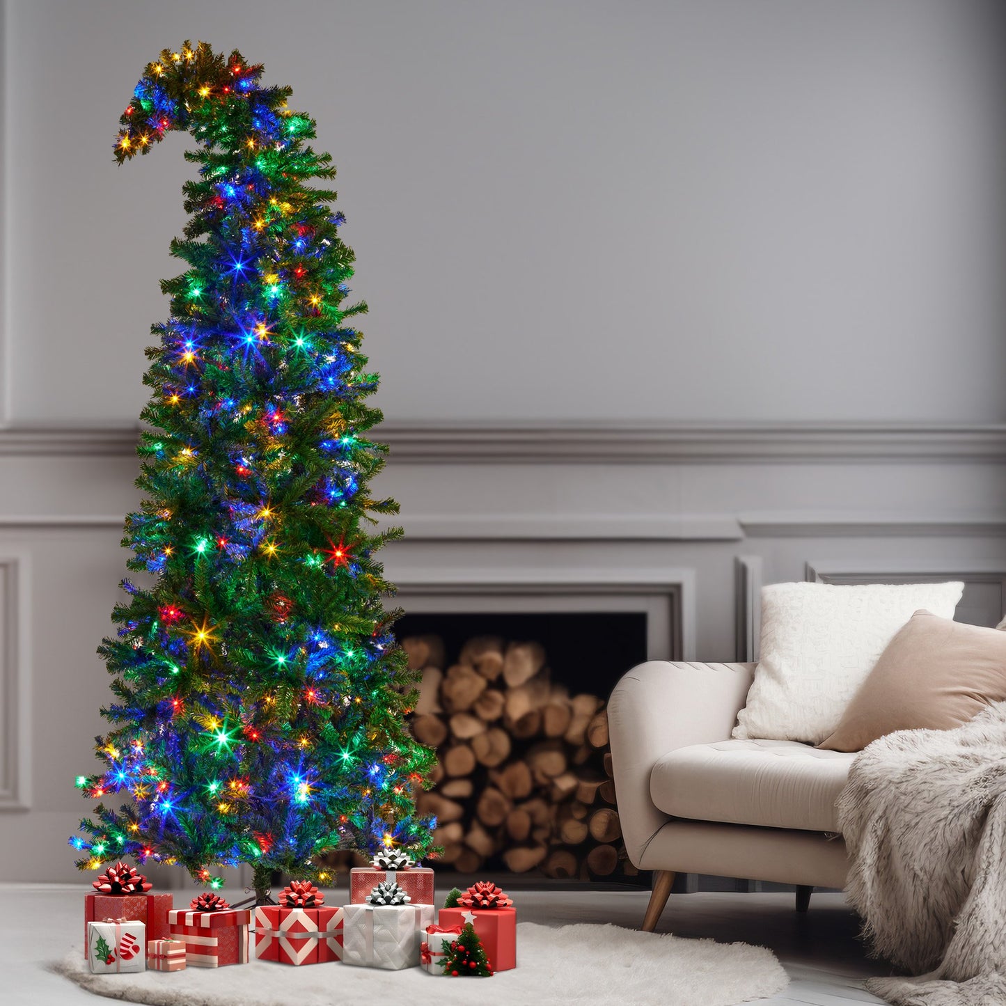 Christabelle Bad Santa 2.3m Curved Multicolour Pre-Lit Christmas Tree with 1240 Tips