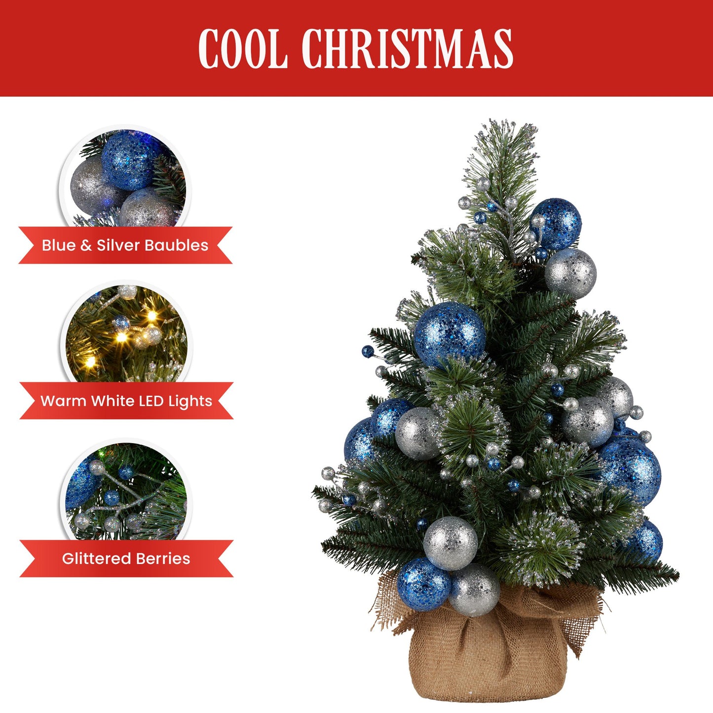 Christabelle 61cm Blue Collection Pre-Lit Tabletop Christmas Tree