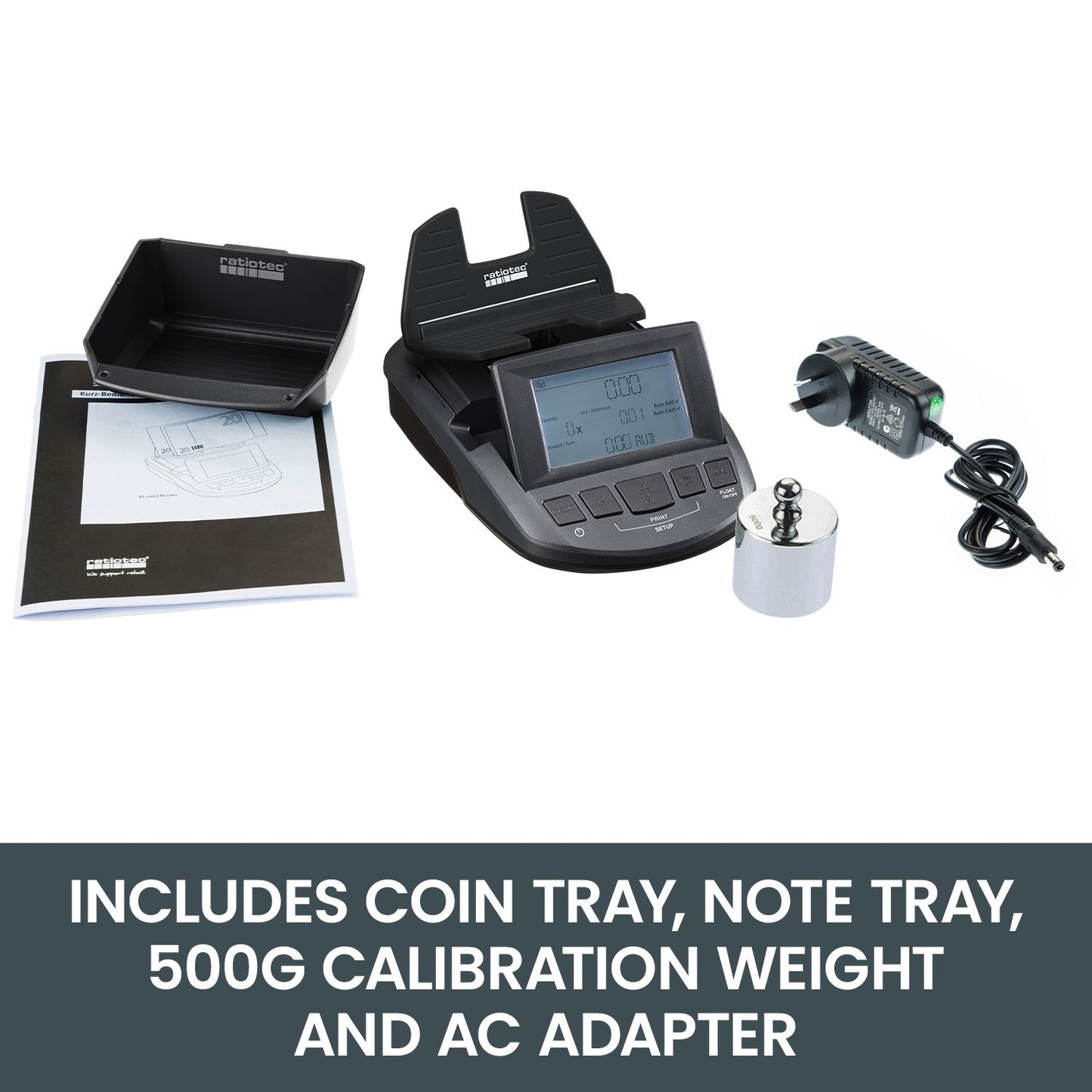 Ratiotec Digital Coin Note Money Counter Currency Scales Australian Notes Portable - Made In Germany