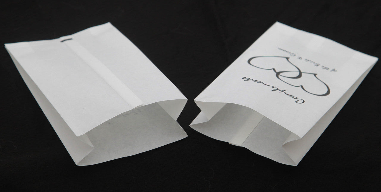 100 Pack Wedding Cake Bags Greaseproof Wax Paper Slice Take Home Favour Heart n Message