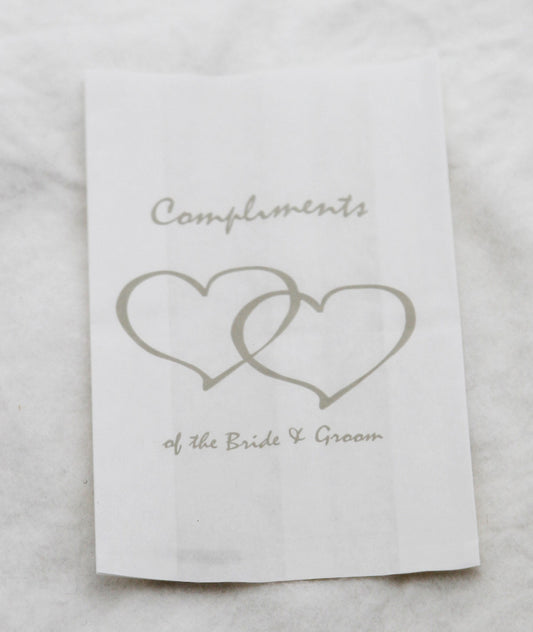 150 Pack Wedding Cake Bags Greaseproof Wax Paper Slice Take Home Favour Silver Heart n Message