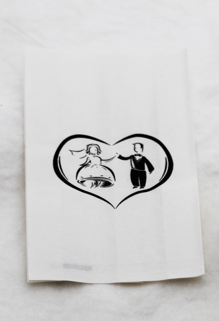 200 Pack Wedding Cake Bags Greaseproof Wax Paper Slice Take Home Favour Bride Groom in Heart