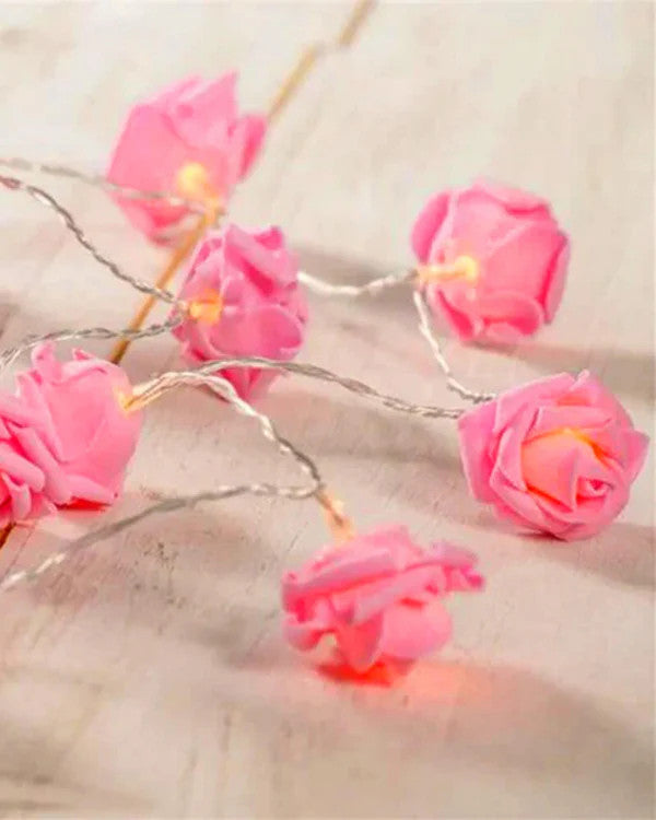 50 Pink Rose 3D Fairy Lights 5M LONG String, Battery (AA) Indoor & Outdoor Decorations Wedding Valentines Romantic Room Table Lighting