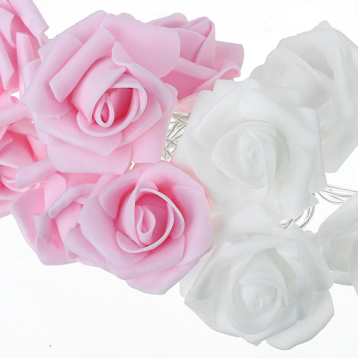 50 Pink n White Rose 3D Fairy Lights 5M LONG String, Battery (AA) Indoor & Outdoor Decorations Wedding Valentines Romantic Room Table Lighting