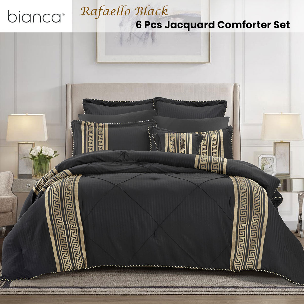 Bianca Raffaello Black 6 Pcs Jacquard Comforter Set Queen/King
