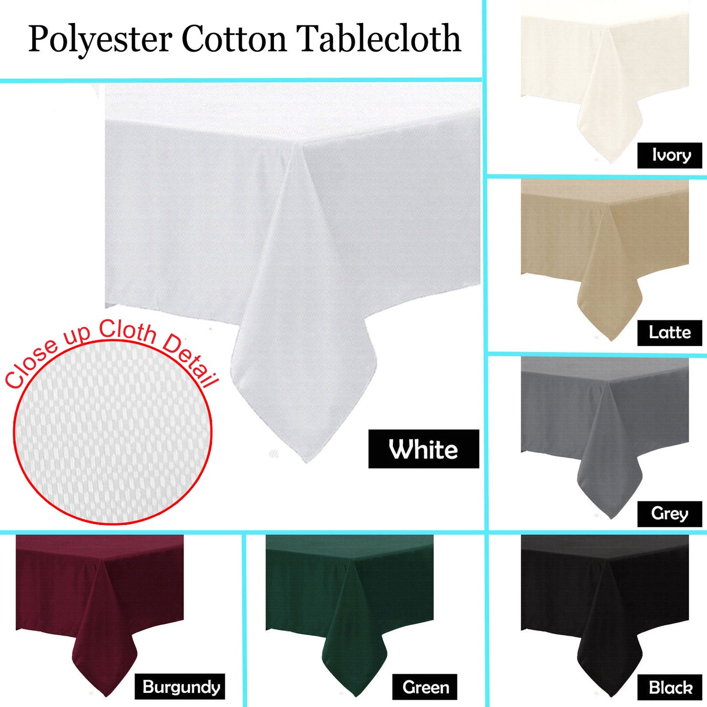 Polyester Cotton Tablecloth Black 180 cm Round