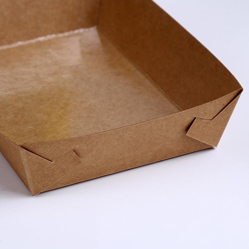 500PCS Kraft Cardboard Food Disposable Tray Brown Party Chips Takeaway Container - 3# 16*11*4cm