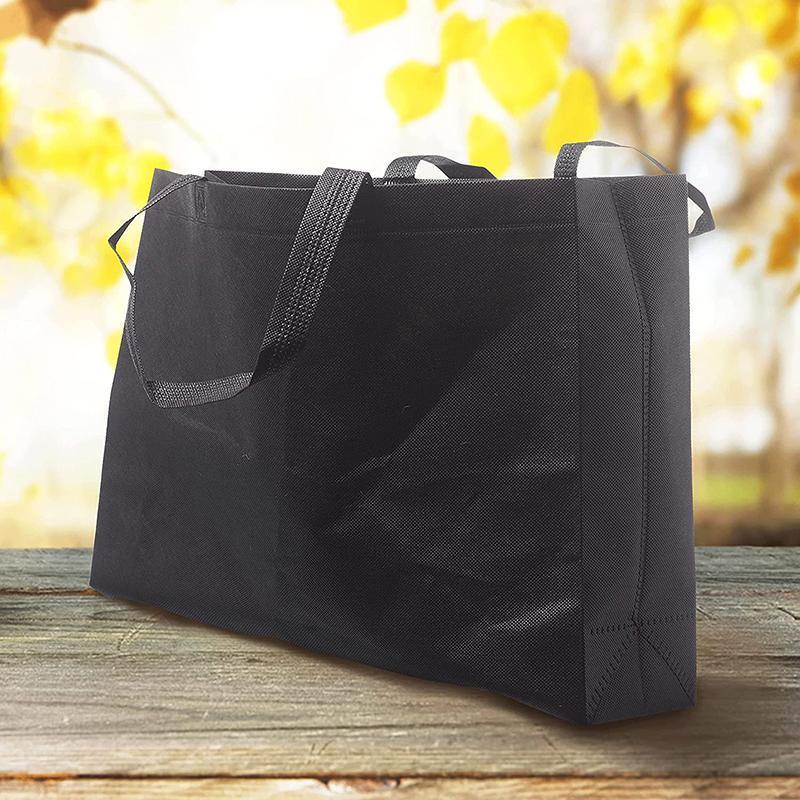 100PCS Reusable Non Woven Shopping Bags Eco Friendly Washable Tote Bags Black - 41X35X12CM
