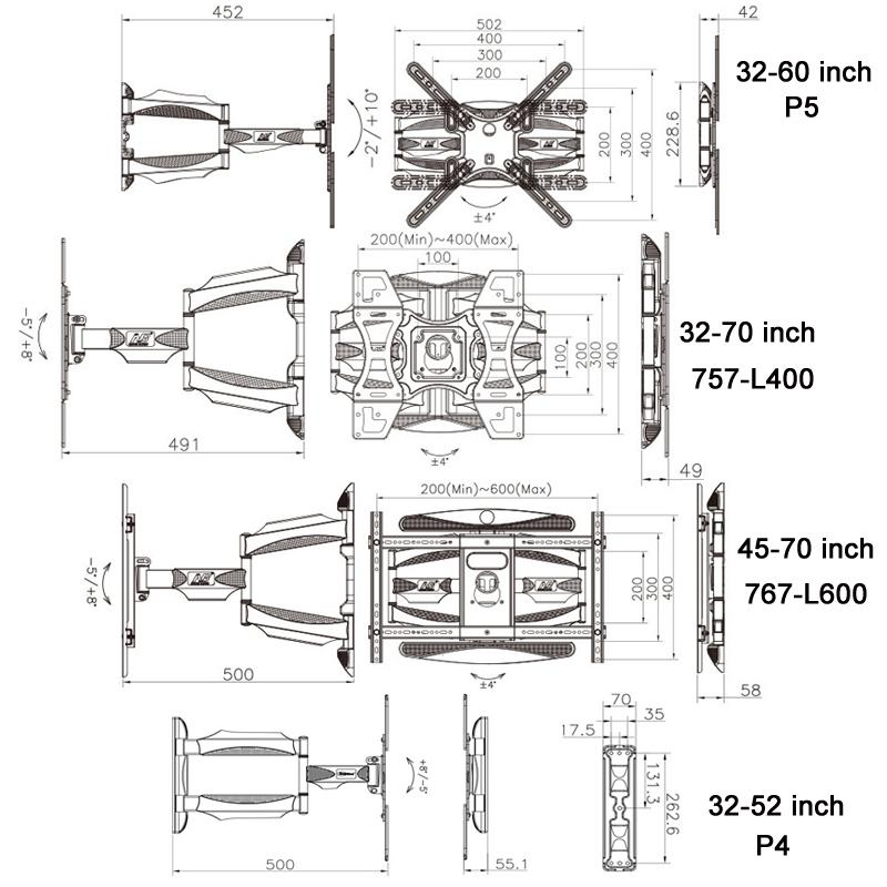 45-70 Inch Telescopic Swivel Tv Wall Mount Bracket