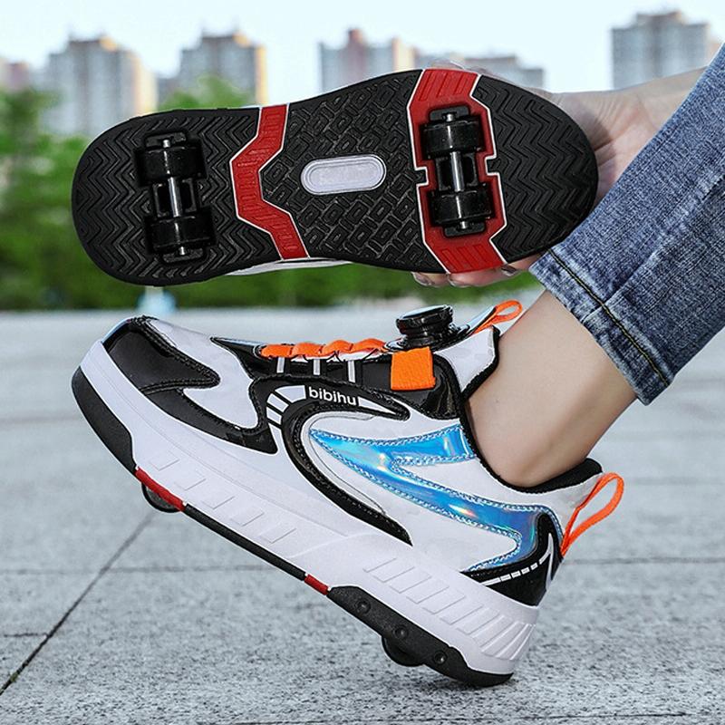 29 Size Children's Two-wheeled Roller Skating Shoes - Xf18 Black - 38