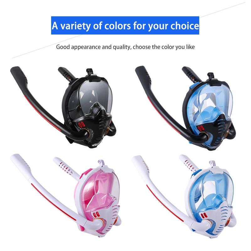 Full Dry Silicone Diving Mask for Adults - Double Tube - Black/Black